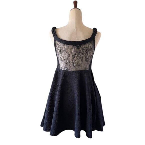 Free People Brooklyn Mini Dress Lace Insert Off Shoulder A-Line Textured Knit S - Picture 8 of 13